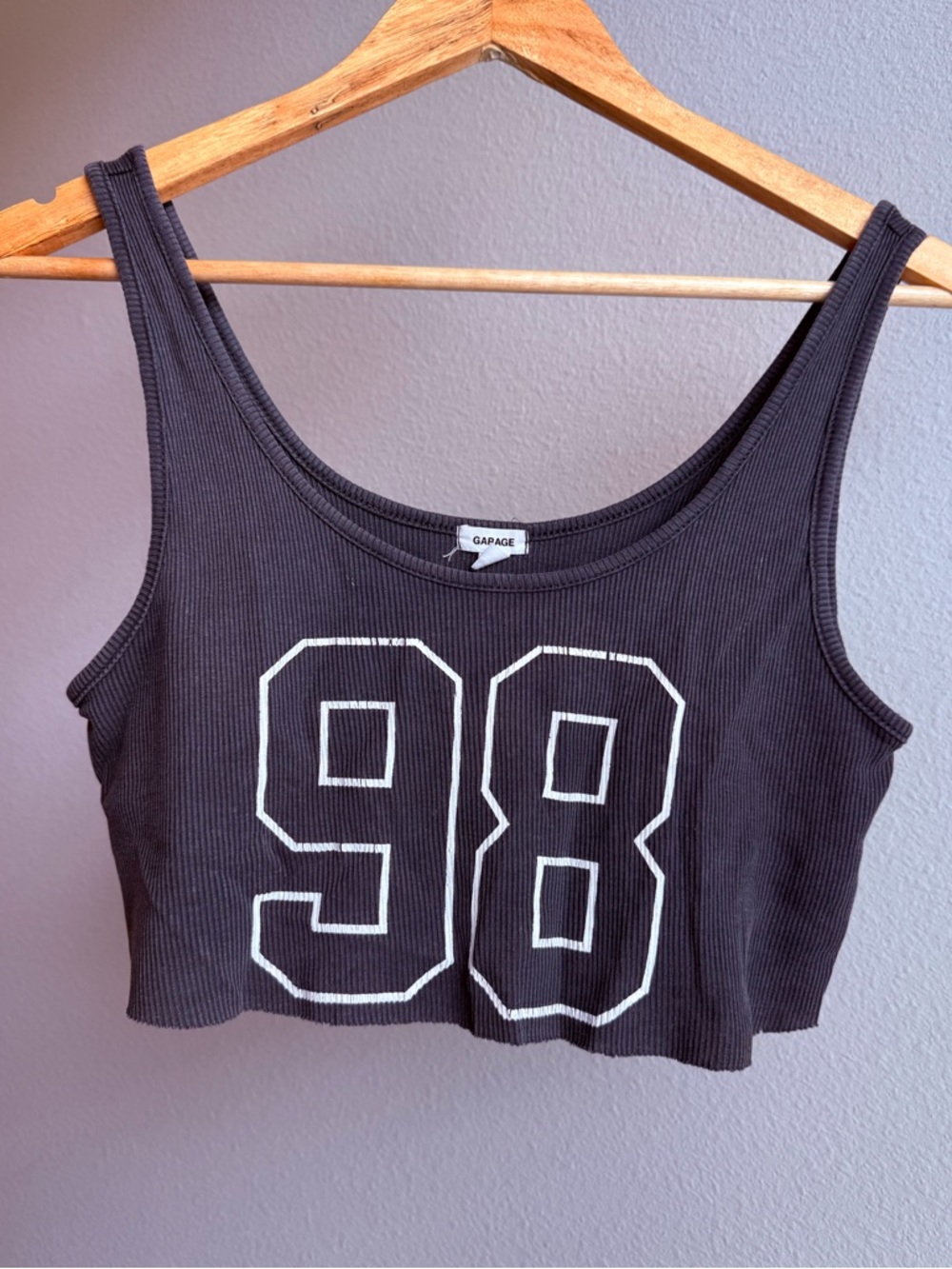 Garage Black Ribbed Crop Tank Graphic